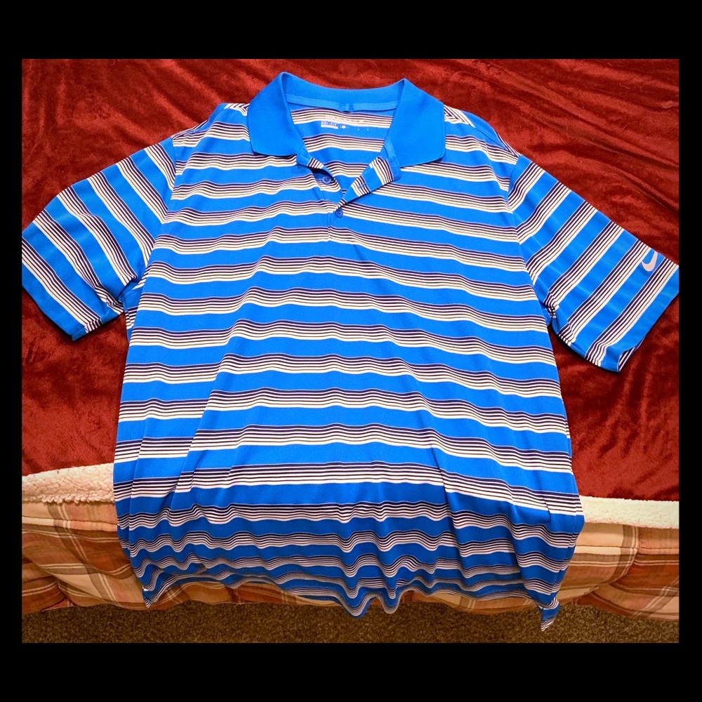 Blue/White Striped Dri-Fit Nike Golf Polo